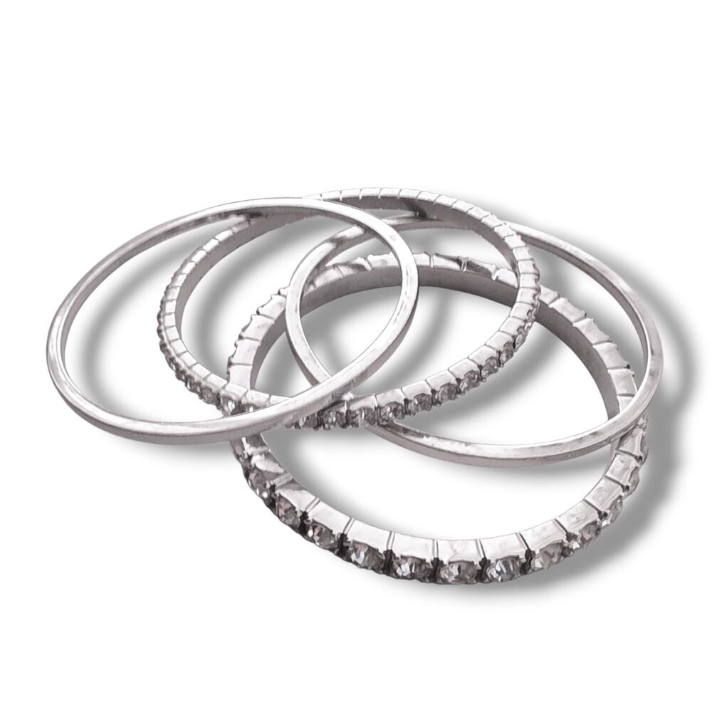 Graziano Italy Silver Bangle Bracelet 4 Piece Set Statement Crystal Rhinestone